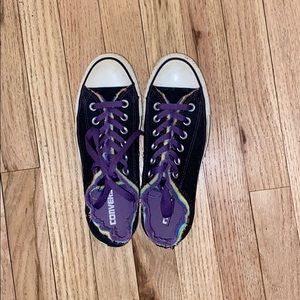 Rainbow Lined Black Converse with Purple Laces